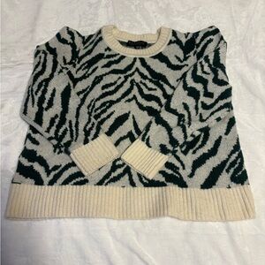 Cozy Zebra Print Sweater - Cream and Green